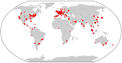 Mapa das cidades globais no mundo